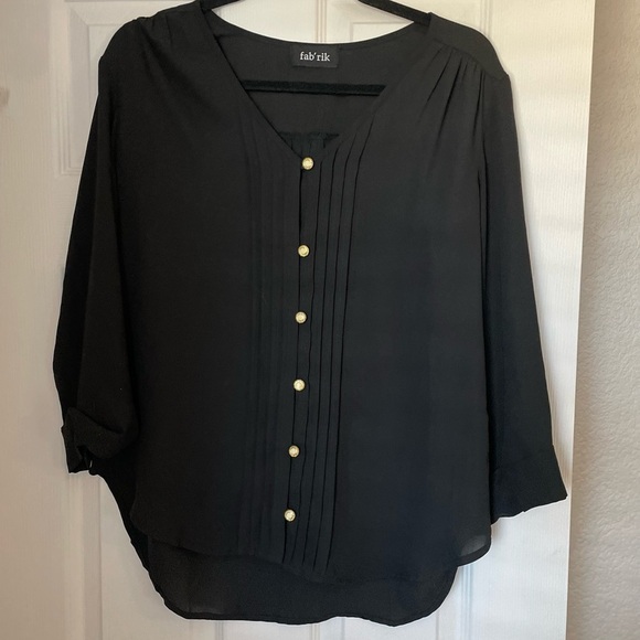 Fab'rik Black Blouse with Gold Pearl Buttons - Picture 1 of 5